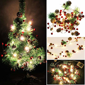 Navidad Hada Lámpara Colgantes Cadena Fruta Roja Ratán Decorativo Pasillo Lámpara de pared Cereza Pino Fruta Cadena Luz - Product Image 2