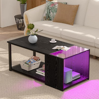 Table basse pour salon avec rangement plateau en verre trempé petit meuble de salon led centre table