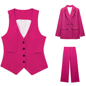 Blazer Formal de negocios para <span class=keywords><strong>mujer</strong></span>, conjuntos de tres piezas, Otoño, <span class=keywords><strong>traje</strong></span> de tres piezas para <span class=keywords><strong>mujer</strong></span>, cuello, <span class=keywords><strong>chaqueta</strong></span> de Color sólido, chaleco con pantalones de pierna ancha - Product Image 1