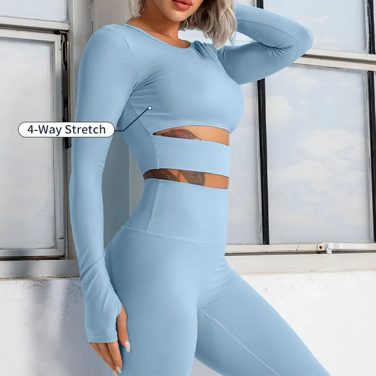 Female Gym Fitness Women High Waist Long Sleeves Workout Suit Yoga Pants Wear Sports Fitness Yoga Sets