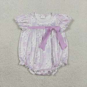 SR3730 RTS Mono de Manga Corta para Bebé, Color Rosa con Flores Moradas a Cuadros, Venta al por Mayor, Mono Tipo Burbuja para Niño - Product Image 1