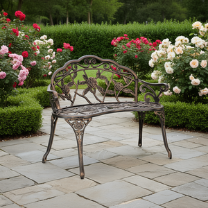 Banc de jardin en aluminium coulé pour l'extérieur, design rose, style traditionnel, finition bronze, résistant à l'eau, 2 places, mobilier de jardin - Product Image 2