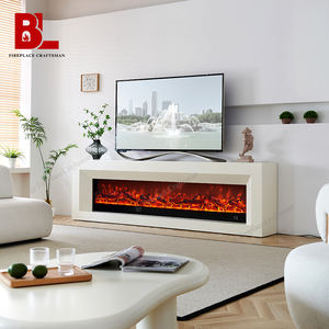 Unidad de TV para sala de estar, almacenamiento moderno de lujo, blanco europeo, minimalista, Mdf, chimenea eléctrica de madera maciza, soporte de TV para 65 pulgadas - Product Image 3