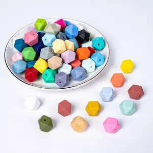 Mixed Colors Food Grade Silicone 50pcs/bag Beads Custom Teething Chew Loose Silicone Hexagon Beads For Jewelry Making