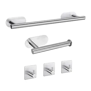 Self Adhesive Bathroom Accessory Set Towel Bar 16 Inch Towel Rack Set Include Bath Towel Holder And 3 Pcs Hooks