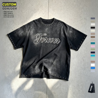 T-shirt en coton à épaules tombantes avec logo personnalisé en strass, streetwear, prix bas, haute qualité, t-shirt pour hommes, vêtements pour hommes de style boxy