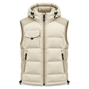 Chaleco Acolchado con Capucha para Hombre, Color Crema, Sin Mangas, Cálido y Aislante, el Más Vendido del 2026, Fabricante OEM - Product Image 1