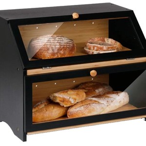 Boîte à pain en bois Qice 15,35x12,6x9,85 pouces avec fenêtre en verre, rangement de bureau pour comptoir de cuisine - Product Image 2