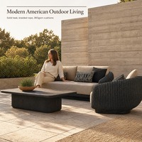 Ensemble de canapés de patio pour hôtel, villa, resort, 4 pièces, structure en teck, corde en oléfine, canapé d'extérieur avec fauteuil pivotant et table basse