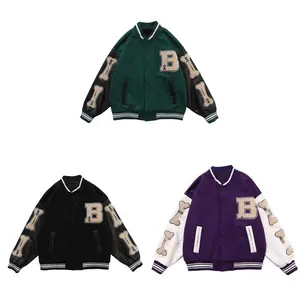 Venta al por mayor de gran tamaño de la calle béisbol Letterman chaqueta parches personalizados bordado Logo Letterman Varsity Bomber chaqueta para hombre