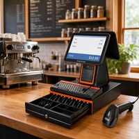 Ensemble de point de vente à double écran avec tiroir-caisse, clavier, lecteur de codes-barres, écran tactile tout-en-un de 15,6 pouces, imprimante 58 mm