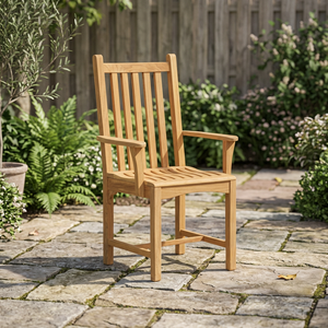 Chaise de jardin moderne en teck massif, écologique, avec accoudoirs, durable, imperméable, confortable, mobilier d'extérieur, design à pieds coniques - Product Image 3