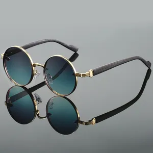 Lunettes de soleil rondes vintage pour hommes avec logo personnalisé, monture métallique, design de marque, verres dégradés classiques, protection UV400, pour l'extérieur - Product Image 1