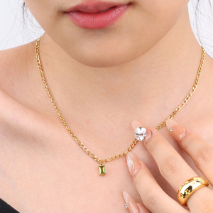 <span class=keywords><strong>Chris</strong></span> april 316L Acier inoxydable olivine cz émeraude pendentif figaro chaîne colliers - Product Image 6