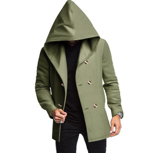 Nouvelle Arrivée 2025 – Manteau <span class=keywords><strong>Trench</strong></span> Long <span class=keywords><strong>Homme</strong></span> Style Européen et Américain en Laine Coupe Slim avec Capuche, Veste Décontractée Couleur Unie - Product Image 5