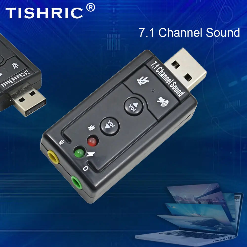 TISHRIC 5HV2 7.1 외부 USB 사운드 카드 어댑터 3.5mm 잭 USB 오디오 인터페이스 마이크 헤드폰 MAC 컴퓨터 노트북 용