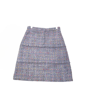 Falda midi de tweed con flecos en capas, falda texturizada de línea A para uso casual en la oficina. - Product Image 1