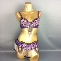 Nouvelle conception de costume de danse du ventre pour femmes, soutien-gorge + ceinture, 2 pièces/ensemble, costume de carnaval, tenue de danse du ventre sexy, vêtements de danse Bollywood