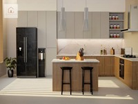 Gabinetes de Cocina Modernos Minimalistas y Ecológicos XINGRUO, Isla con Textura de Concreto, Juego de Gabinetes de Lujo Personalizados