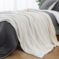 Câble tricot jeter noël réversible chaud confortable pull acrylique coton bébé tricoté couverture pour lit canapé avec doublure Sherpa