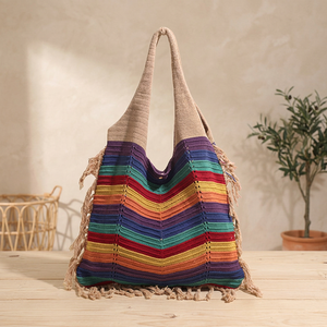Bolsa de Mano Grande con Borlas Coloridas y Cierre de Botón, Elegante Bolsa de Hombro para Viajes al Aire Libre - Product Image 3
