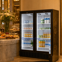 Réfrigérateur à boissons à refroidissement direct 360L, 3 portes, vitrine, dégivrage manuel, contrôle numérique LED, étagères
