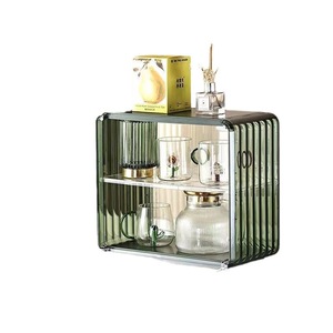 Organizador de encimera doble para el hogar, estante de almacenamiento de plástico a prueba de polvo y ecológico para exhibir perfumes, tazas de té y café - Product Image 6