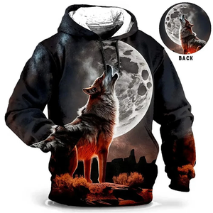 Modello Vintage animale <span class=keywords><strong>lupo</strong></span> essenziale con stampa 3d felpa con cappuccio top leopardato a manica lunga Casual felpa con cappuccio tigre felpa con cappuccio oversize da uomo - Product Image 3