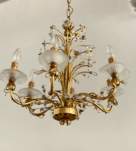 Mid Century Gold <span class=keywords><strong>Tole</strong></span> Murano Fleurs Lustre en verre de Murano - Product Image 2