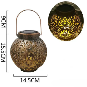 Pequeña linterna de <span class=keywords><strong>hierro</strong></span>, lámpara LED Solar, decoración de jardín impermeable con clasificación IP65 para adornos de césped y paisaje, diseño colgante - Product Image 2
