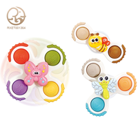 Lot de 3 jouets de dentition en silicone pour bébé, hochets sensoriels en plastique, moulin à vent rotatif pour le bain avec ventouse