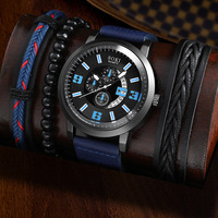 Reloj de Lujo para Hombre, Nuevo, 40 mm, Aleación, Cuarzo, Correa de Cuero, Esfera de Cristal, Indicadores, Accesorio de Moda Masculino, Set con Brazalete