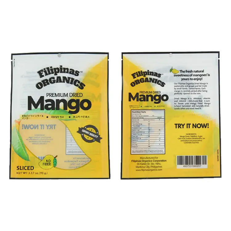 Papel de aluminio compostable Doypack Stand Up Zipper Pouch mango Plastic Snack Food Bag bolsa snack bag