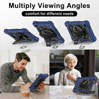 Étui antichoc robuste pour Samsung Tab A7 Lite 8.7 T225 T220 2021 PC+Silicone avec support rotatif à 360°, sangle d'épaule et dragonne, noir marine