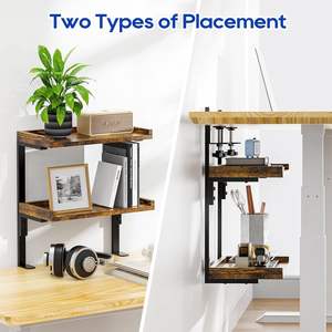 नया उत्पाद 2-टियर लकड़ी बुक स्टोरेज रैक शेल्फ ब्राउन ऑफिस गेमिंग एक्सेसरीज 90 डिग्री टिल्ट कोण के साथ - Product Image 5