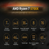 Procesador para PC de Escritorio, 7 5700X AM4, 8 Núcleos, 16 Subprocesos, 3.4-4.6GHz, Alto Rendimiento para Juegos, Tecnología de Virtualización