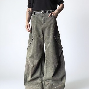 Pantalones Vaqueros Anchos de Mezclilla con Estampado de Bandana, Estilo Vintage, Transpirables, con Bolsillos Grandes, para Hombre, Otoño/Primavera, MOQ Bajo Personalizable - Product Image 1