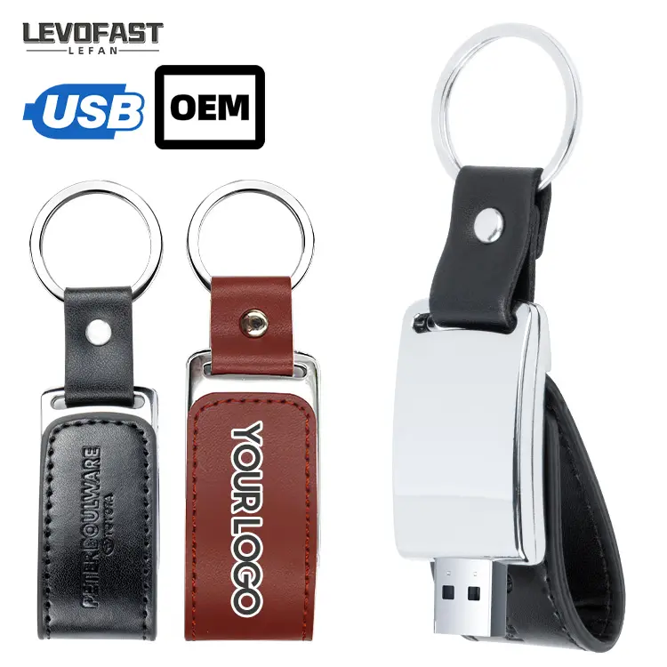 LEVOFAST 도매 2G 4GB 8GB 16GB 32GB 64GB 128GB 금속 USB 열쇠 고리 PU 가죽 USB 플래시 드라이브