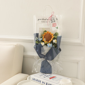 Ramo de hilo de rosas de punto para el Día de San Valentín, producto terminado de girasol hecho a mano para enviar <span class=keywords><strong>flores</strong></span> de simulación de regalo para novia - Product Image 5