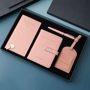 Wholesale Custom Leather Luxury Promotional Corporate Passport Holder Travel <b>Suitcase</b> Tag Travel Notebook Gift <b>Box</b> Set Pen Gifts - Product Image 2