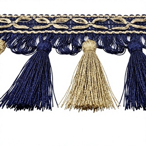 Bordure décorative élégante en polyester à franges et pompons avec bord tissé pour rideaux et ameublement domestique - Product Image 6