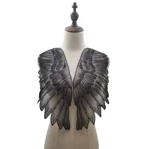 Wings Appliques Patchesfor Wedding Dress Costumes Embroidery Sewing on Embellishments Organza Lace Applique Black 1 Mirror Pair