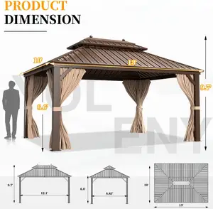 Gazebo de techo doble de aluminio para exteriores, moderno, de alta calidad, 10 'X 13', para jardín