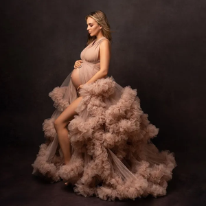 FK36 vestido de maternidad Maxi vestido de fotografía para sesión de fotos Baby Shower Ruffle Robe boda camisón de <span class=keywords><strong>novia</strong></span> novias - Product Image 1