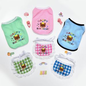 Birthday <b>Bear</b> Pet Vest <b>Pink</b> Checkered Cartoon Dog Cat Unisex Breathable Clothing Summer Autumn Winter Spring - Product Image 2