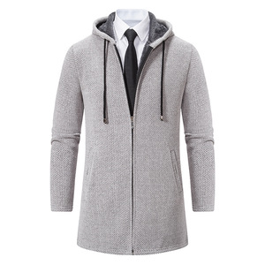 Suéter de <span class=keywords><strong>punto</strong></span> medio a largo para hombre, cárdigan de terciopelo <span class=keywords><strong>grueso</strong></span> de alta calidad para otoño e invierno, chaqueta de <span class=keywords><strong>punto</strong></span> con capucha para hombre - Product Image 2