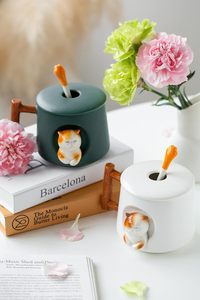 Taza de cerámica 3D para gatos con tapa y cuchara, perfecta para café, té, leche y más, regalo Ideal para amantes de los animales, 14 onzas (verde) - Product Image 5