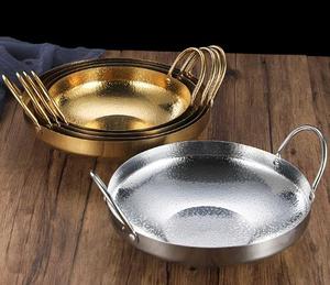 Japonés martillado oro plata cocina Acero inoxidable grueso Sukiyaki mariscos hervir <span class=keywords><strong>olla</strong></span> caliente <span class=keywords><strong>olla</strong></span> seca con dos orejas - Product Image 1