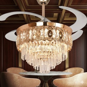 Elegant Gold Crystal LED <b>Ceiling</b> <b>Fan</b> <b>with</b> Retractable Blades <b>Remote</b> <b>Control</b> Silent Chandelier Light for Home Decor - Product Image 3