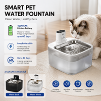 Fontaine à eau intelligente pour animaux de compagnie 3,2 L, batterie 4000 mAh, filtre 4 étapes, acier inoxydable 304, pompe détachable, IPX5 pour chats et chiens